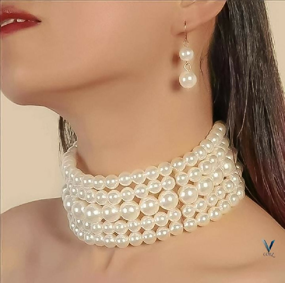 Fancy China Purls Choker Set with Earings