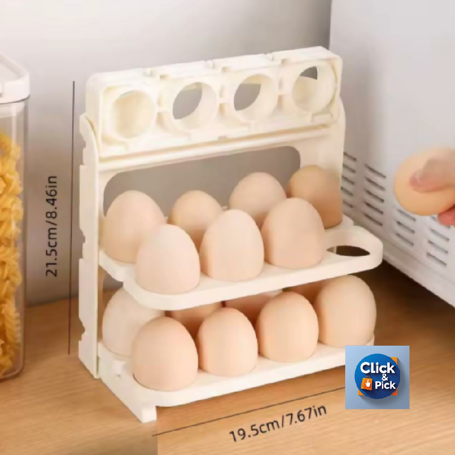 3-Tier Folding Egg Holder – Large Capacity Fresh-Keeping Egg Rack Organizer for Fridge & Kitchen (Holds 24 Eggs)