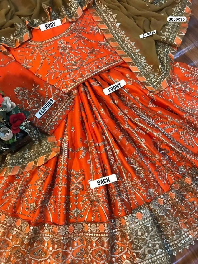 Luxury Embroidered chiffon frock with satin silk trouser