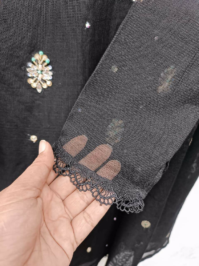 Luxurious Khadi Net 3PC Embroidered Suit with Sequin Work