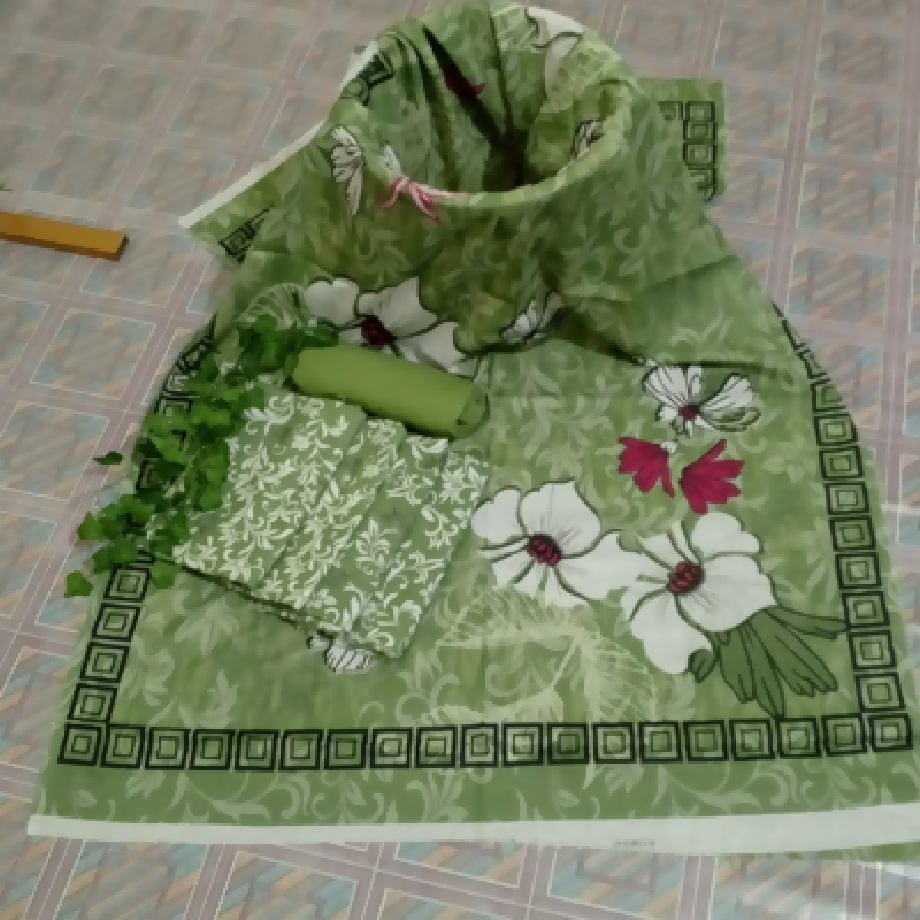 Surfie Green Floral – 3-Piece Imported Khaddar Suit