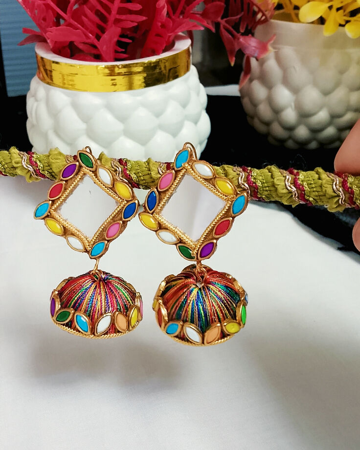 Handmade colorful Kundan jhumkyan