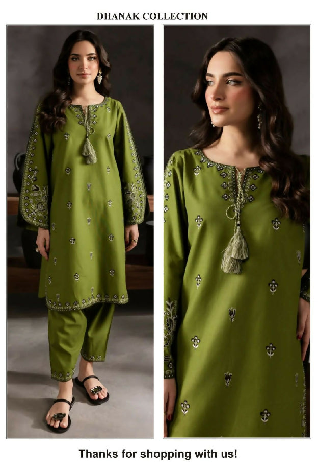 ☑️ *Dhanak Embroidered 2pc*✨ ☑️ *Dhanak Fabric* ☀️ ☑️ *Front & Sleeves Embroidered*