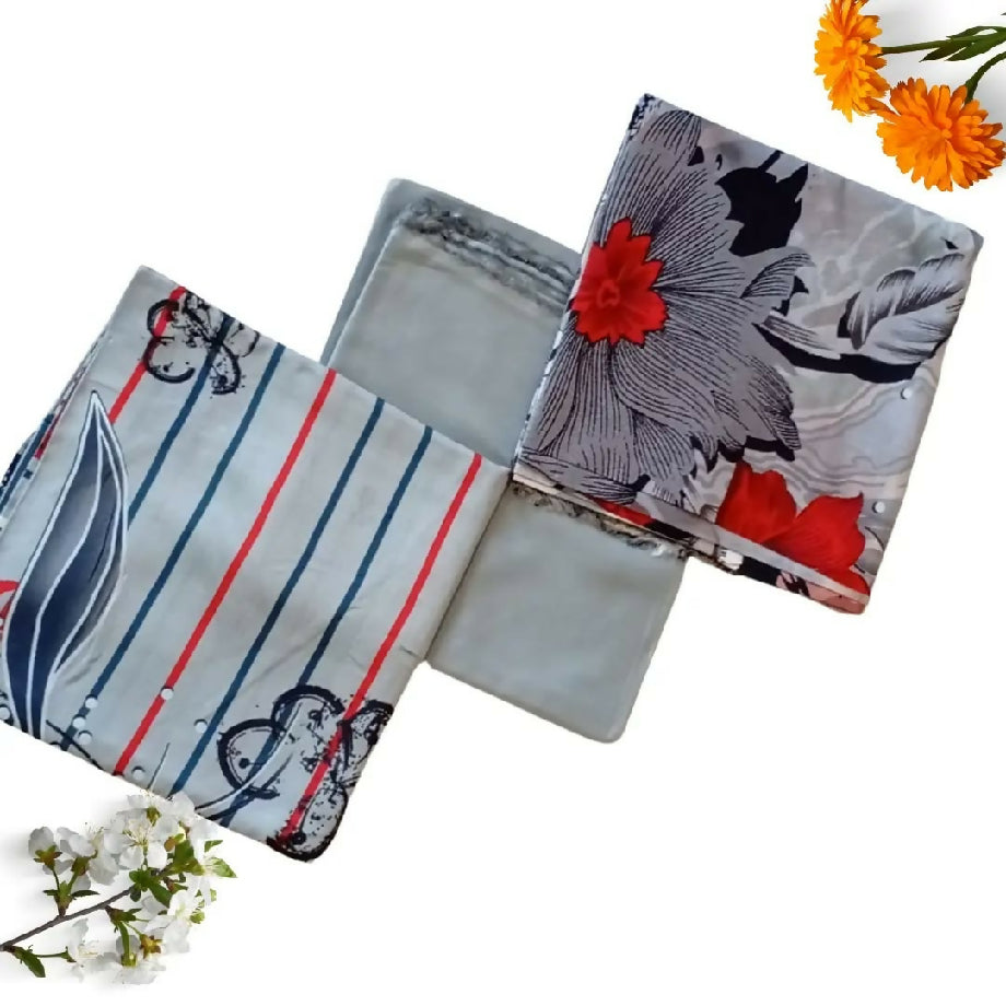 3-Piece Imported Viscose Suit – Grey & Red Floral Unstitched Winter Wear