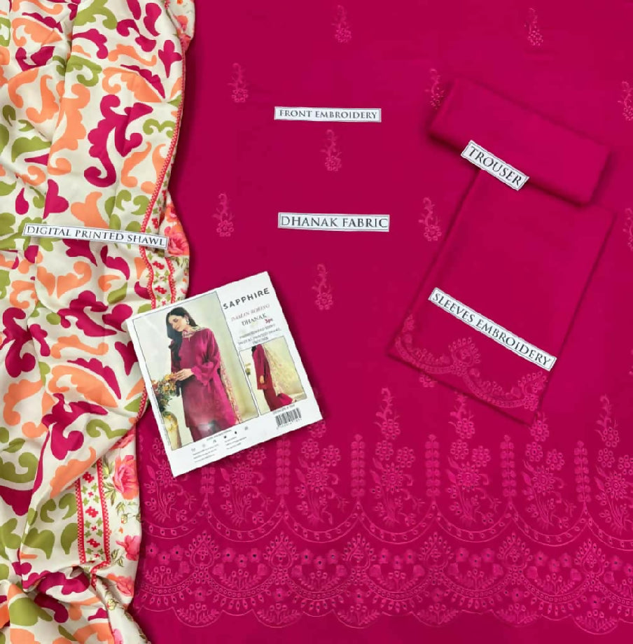 Dhanak Embroided suit with wool shawl