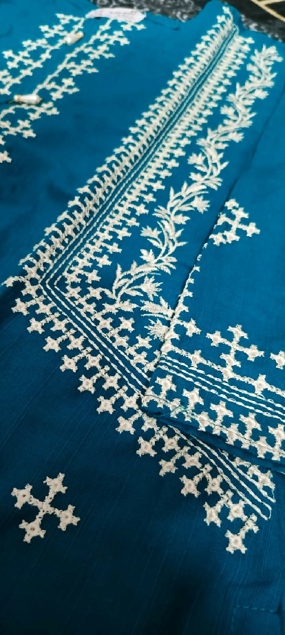 Elegant 2-Piece Stitched Khaddar Set with Intricate White Embroidery