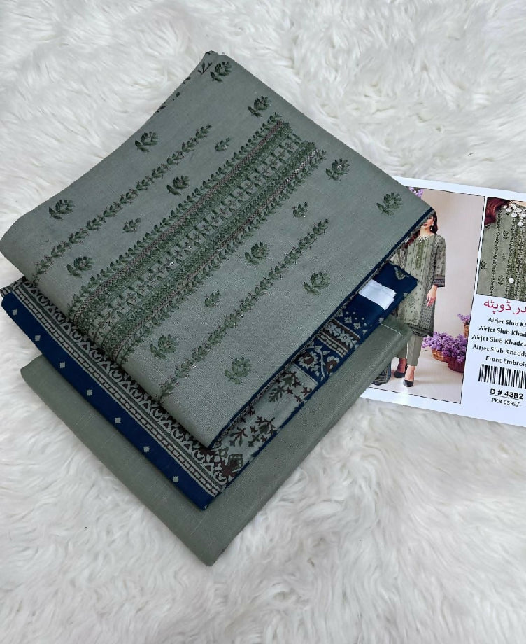 Embroidered Slub khaddar Three Piece