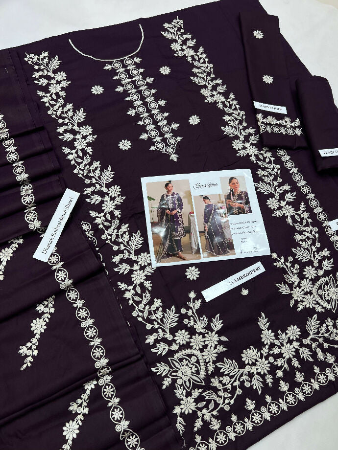 *CROSS STITCH A+* *DHANAK WITH DHANAK EMBROIDERY SHAWL* *DHANAK SHAWL FULL EMBROIDERY*