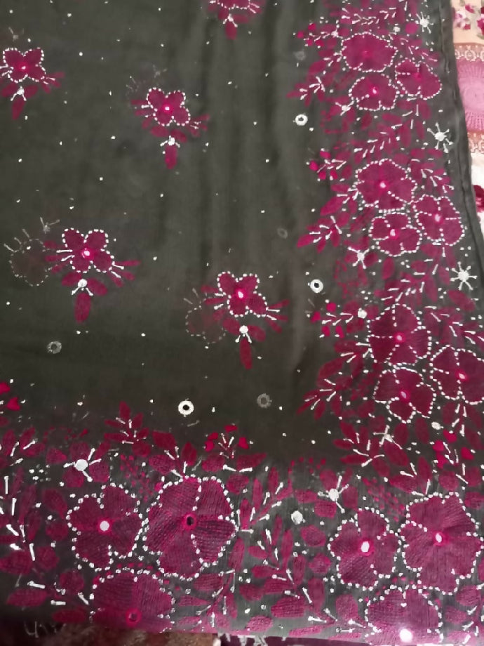 2piece bamber shafoon suit Shirt & dupatta Heavy mukash work with kacha kaam