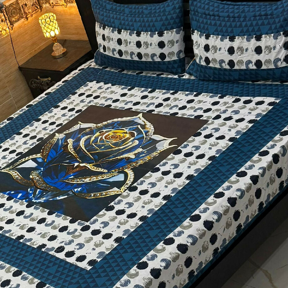 3pc digital Gold Panel Bedsheet