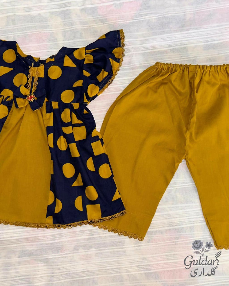 Navy and yellow colored stylished printed Frock
