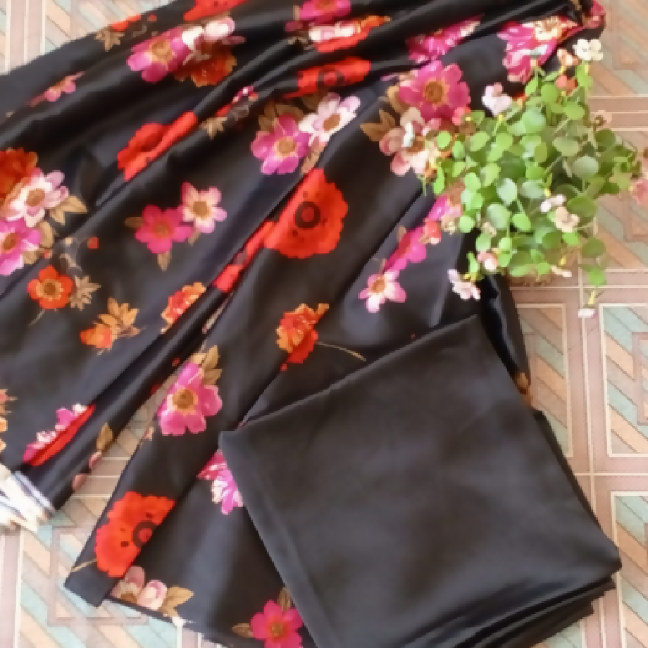 Black Floral Elegance 2-Piece Imported Silk Set