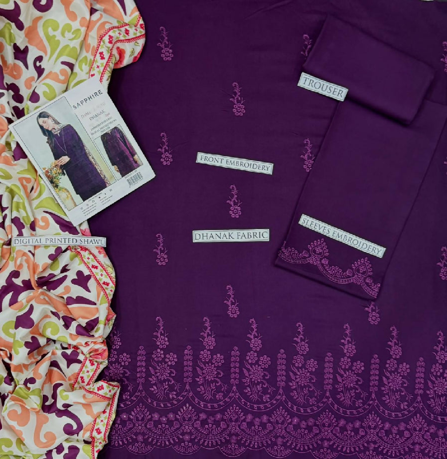 Dhanak Embroided suit with wool shawl