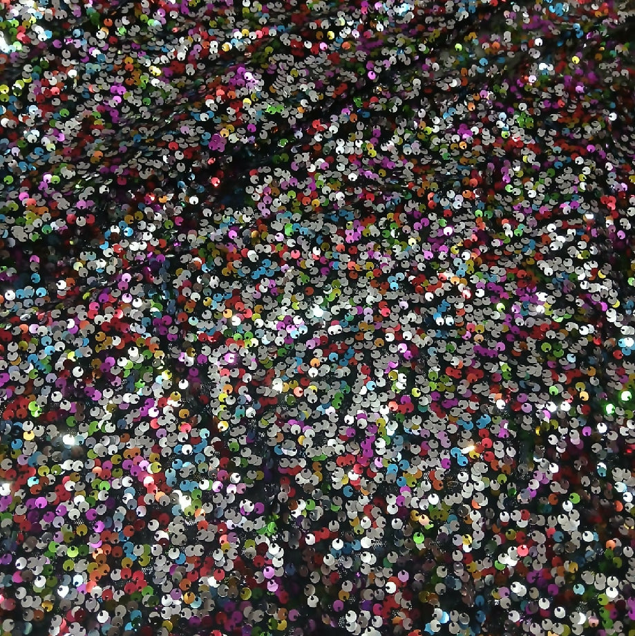 Premium Multicolor Sequin Fabric on Black Base-Frock , Maxi or Fancy Dress Matrial (Imported)
