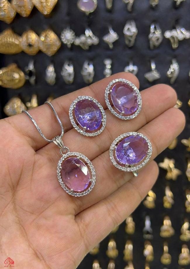 ???A.D Indian Full Zarcon Sliver Steel Polish Combo Set With Ring ? Adjustable Size Best High ]