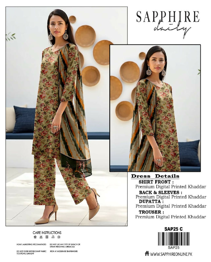 Sapphire 3pc Allover Suit khaddar