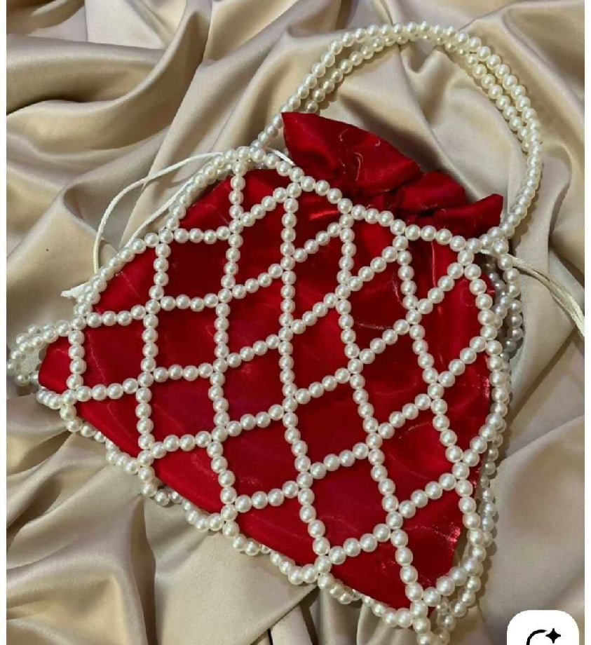 Premium quality off white pearl bead drawstring (potli) bag