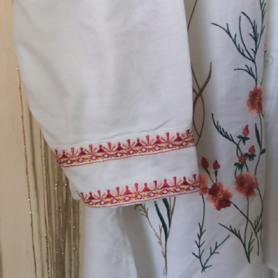 White Patterned Embroidered 2-Piece Trouser Suit