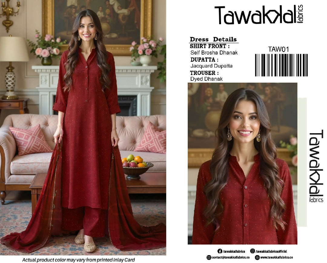 Tawakal Brand – Danak Marina Self Brosha Shirt with Velvet Jacquard Shawl