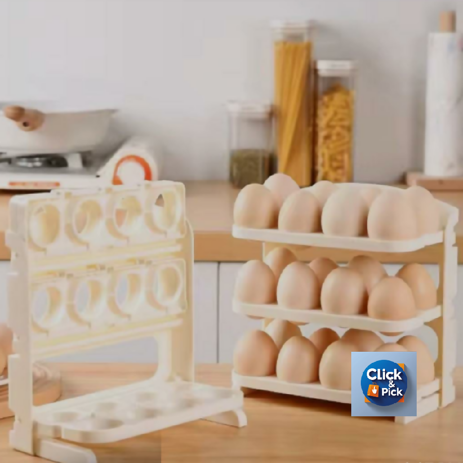 3-Tier Folding Egg Holder – Large Capacity Fresh-Keeping Egg Rack Organizer for Fridge & Kitchen (Holds 24 Eggs)