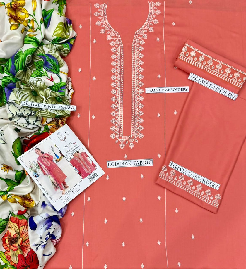 Women Embroided suit dhanak collection