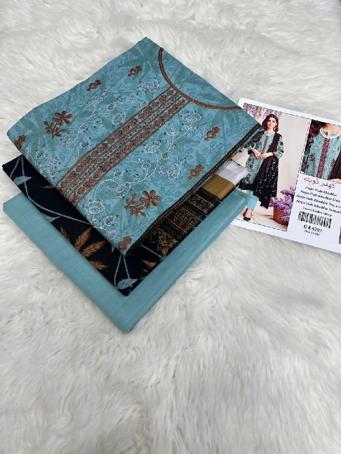 Embroidered Slub khaddar Three Piece