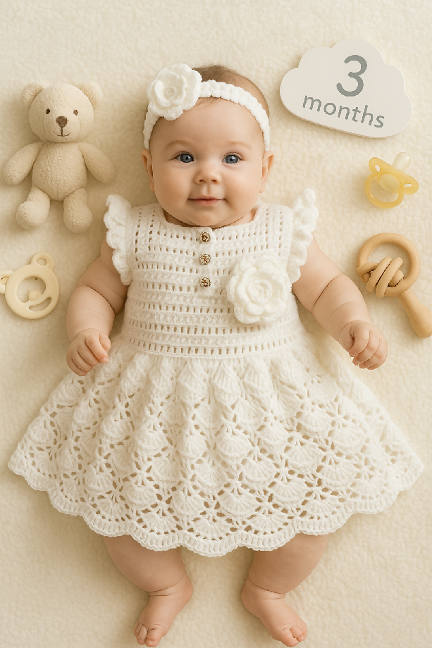 Charming Baby in a Handcrafted Crochet Dress