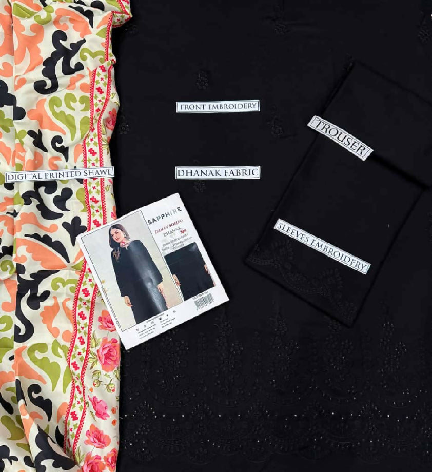 Dhanak Embroided suit with wool shawl