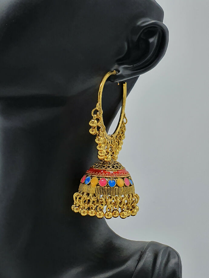 Traditional Hoop Jhumka Earrings with Color Variations