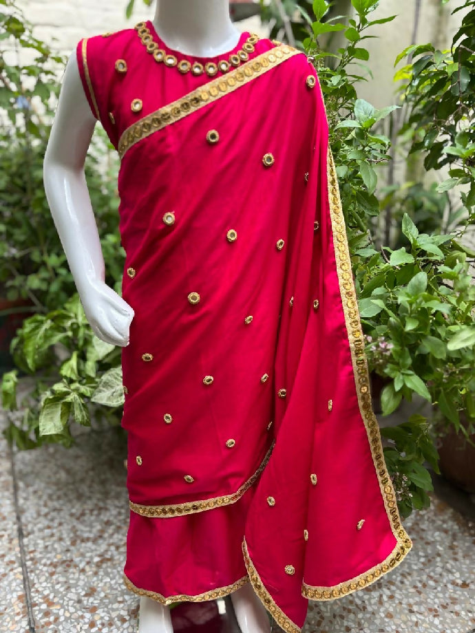 Hot pink mirror work saree Available in summer lawn or shiffon stuff