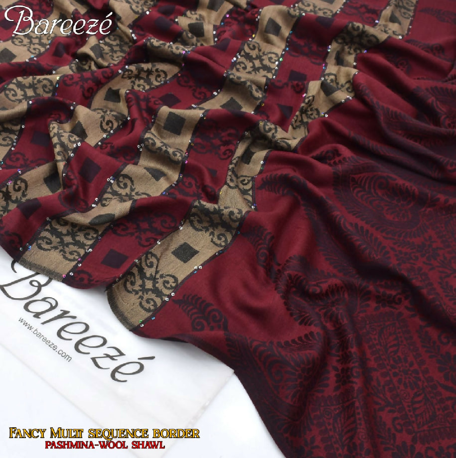 Soft Pashmina Multi Fancy Sequence Pure Wool Shawl