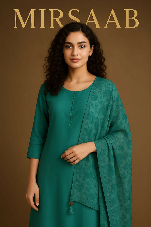 : Ferozi Shamoz Silk Suit with Printed Organza Dupatta