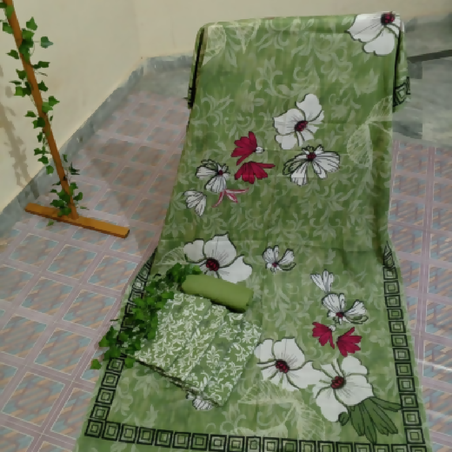 Surfie Green Floral – 3-Piece Imported Khaddar Suit
