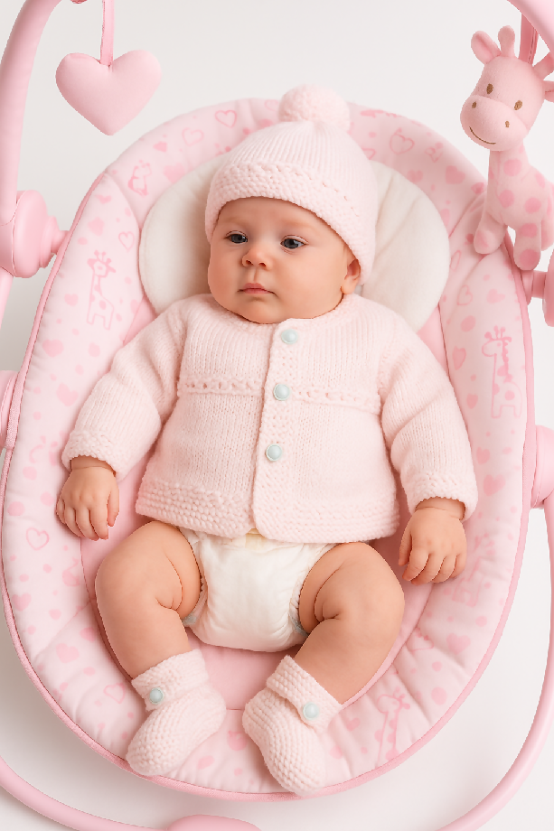 Adorable 3-Month-Old Baby Girl in a Soft Pink Knit Outfit