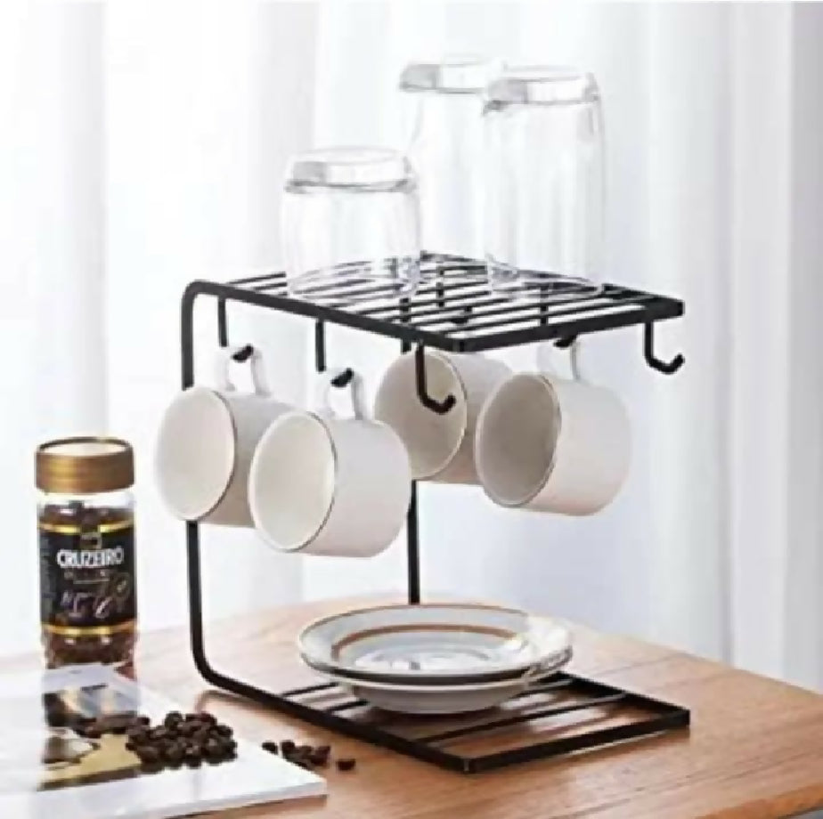 Coffee Tea Mug Cup Holder, Mug Rack, Drying Cup Holder with 6 Hook Kitchen Organizers, Glass Cup Holder Portable Tray, Cup Holder