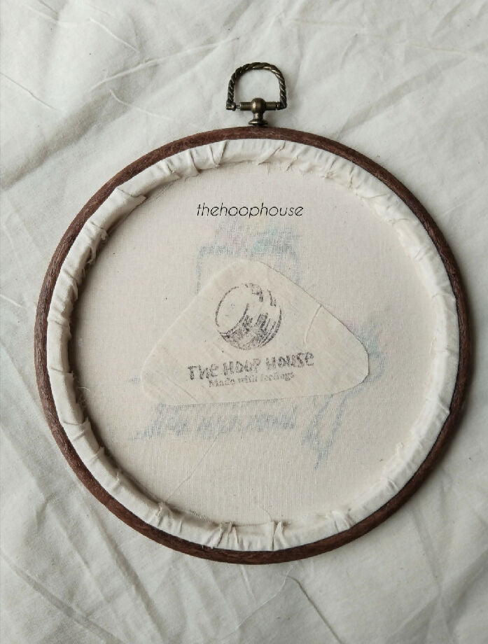 Book and tea embroidery hoop