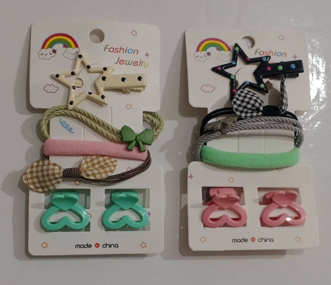 Hair styling card 1 star alligator pin,3 stylish ponies , 2 small catchers