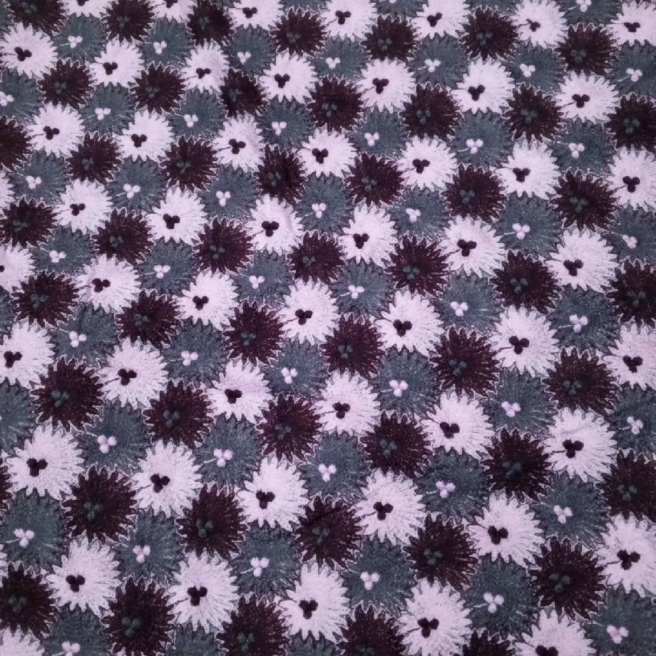 Premium Floral Embroidered Wool Fabric – Soft Grey, Lavender & Maroon Design for Frock, Coat Or Casual Wear (Imported)