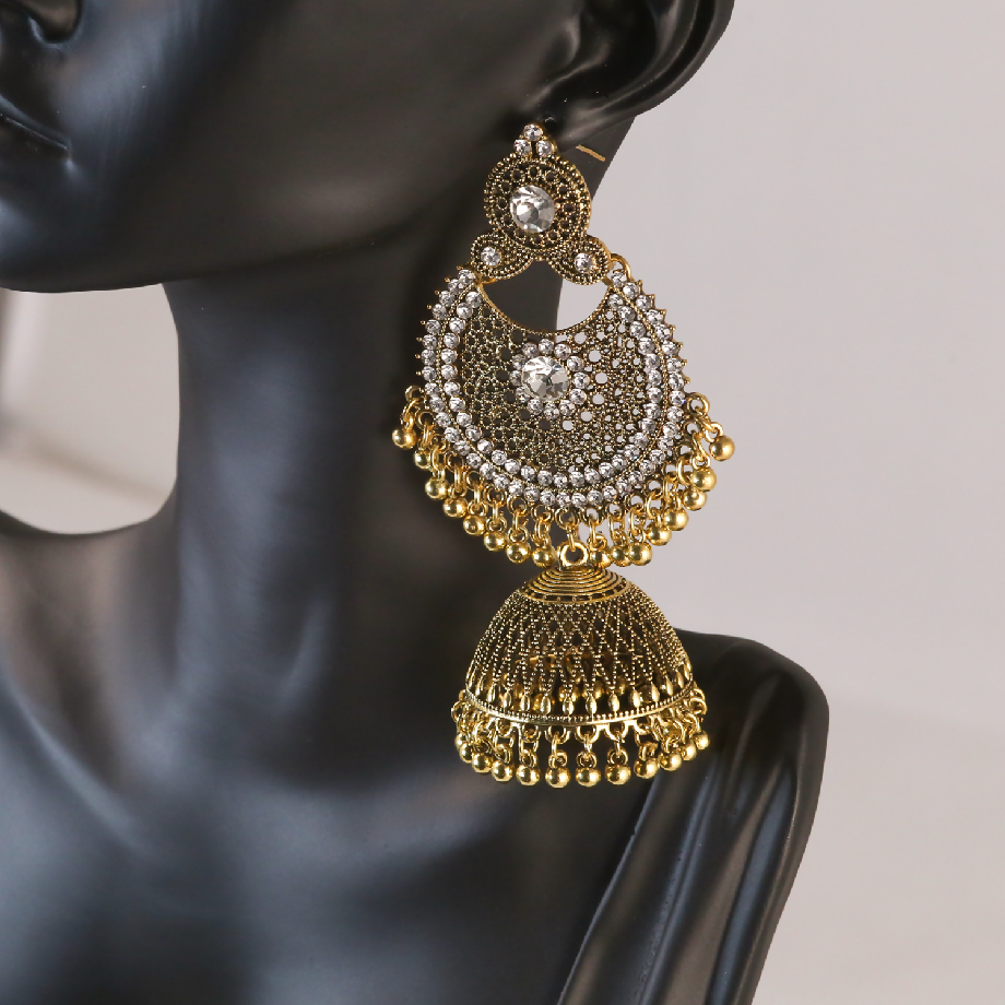 Traditional Heavy Jhumka Earrings with Stone Embellishment