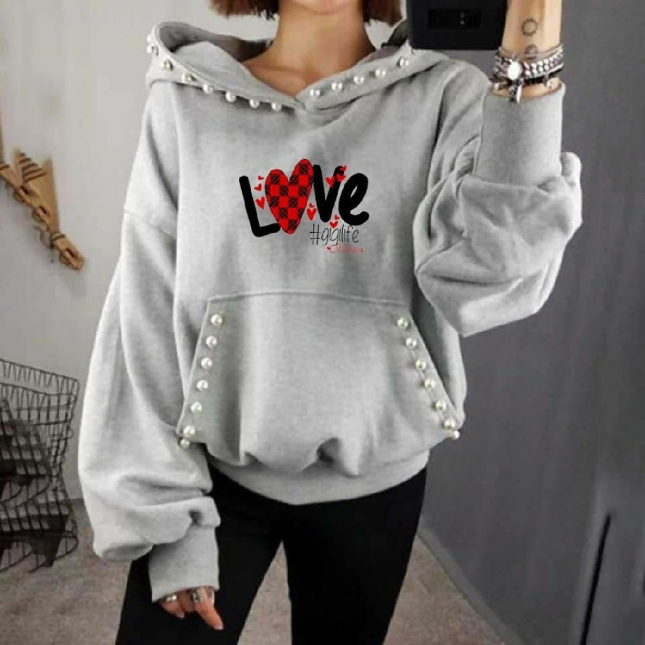 Women pearls casual hoodie