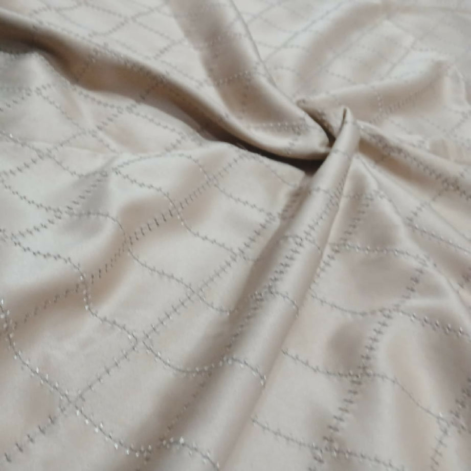 Elegant Beige Diamond Stitch Silk Satin Fabric for Frock or Casual Wear (Imported)