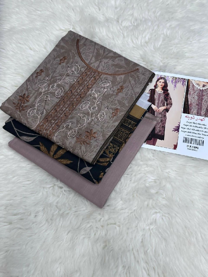 Embroidered Slub khaddar Three Piece