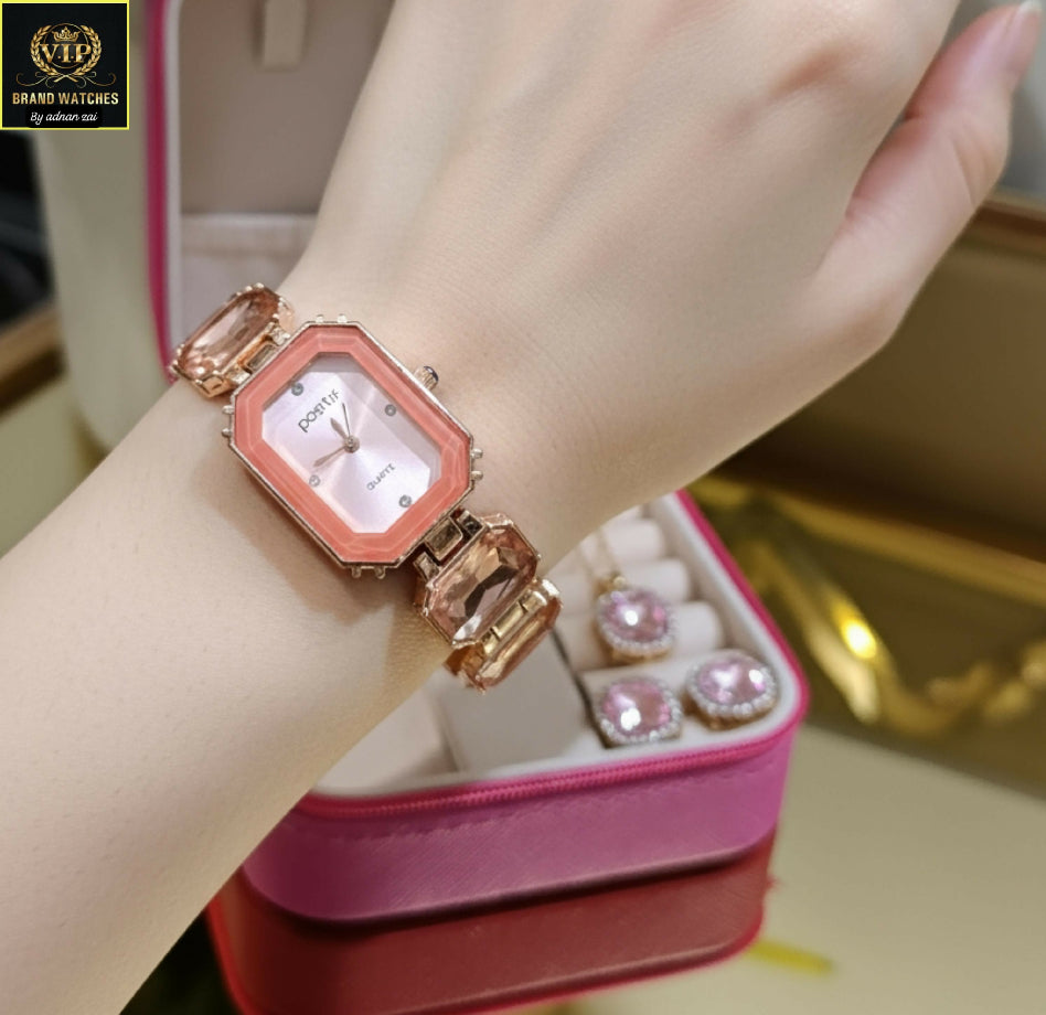 Big diamond stone Jewelry set with watch