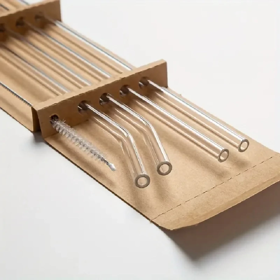 Glass Straw With Cleaning Brush - Pack of 5 (2 Bent straw + 2 Straight Straw and 1 Cleaning Brush)