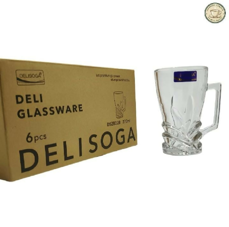Delisoga 270ml Mini Glass Mugs Set 6‑Pcs (Plain & Textured) - Used for Tea, Coffee, Juice