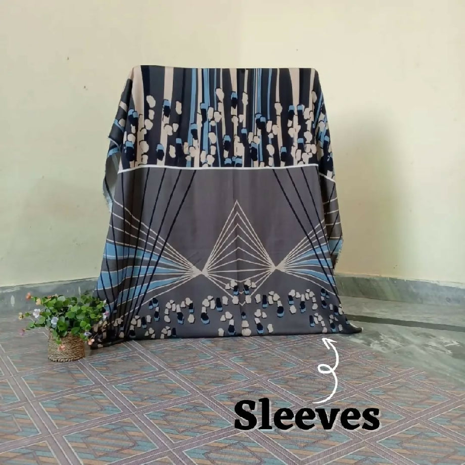 3-Piece Imported Viscose Suit – Grey & Blue Floral Unstitched Winter Wear