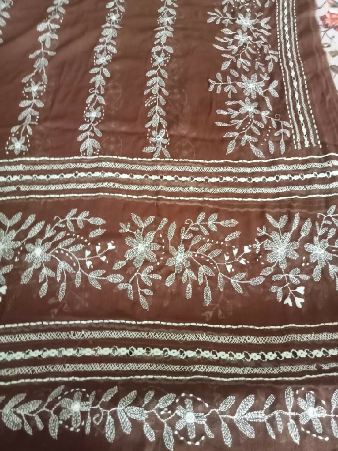 2piece bamber shafoon suit Tarkashi with kacha kaam and mirror work