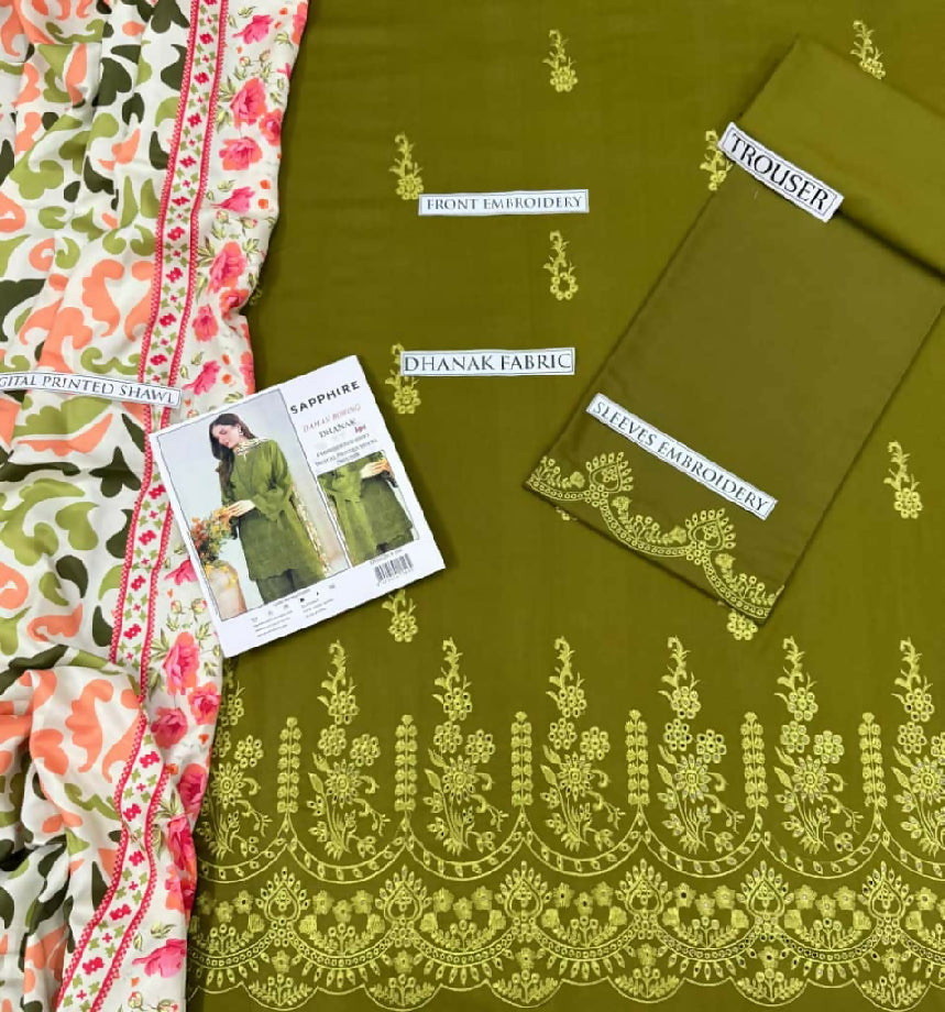 Dhanak Embroided suit with wool shawl