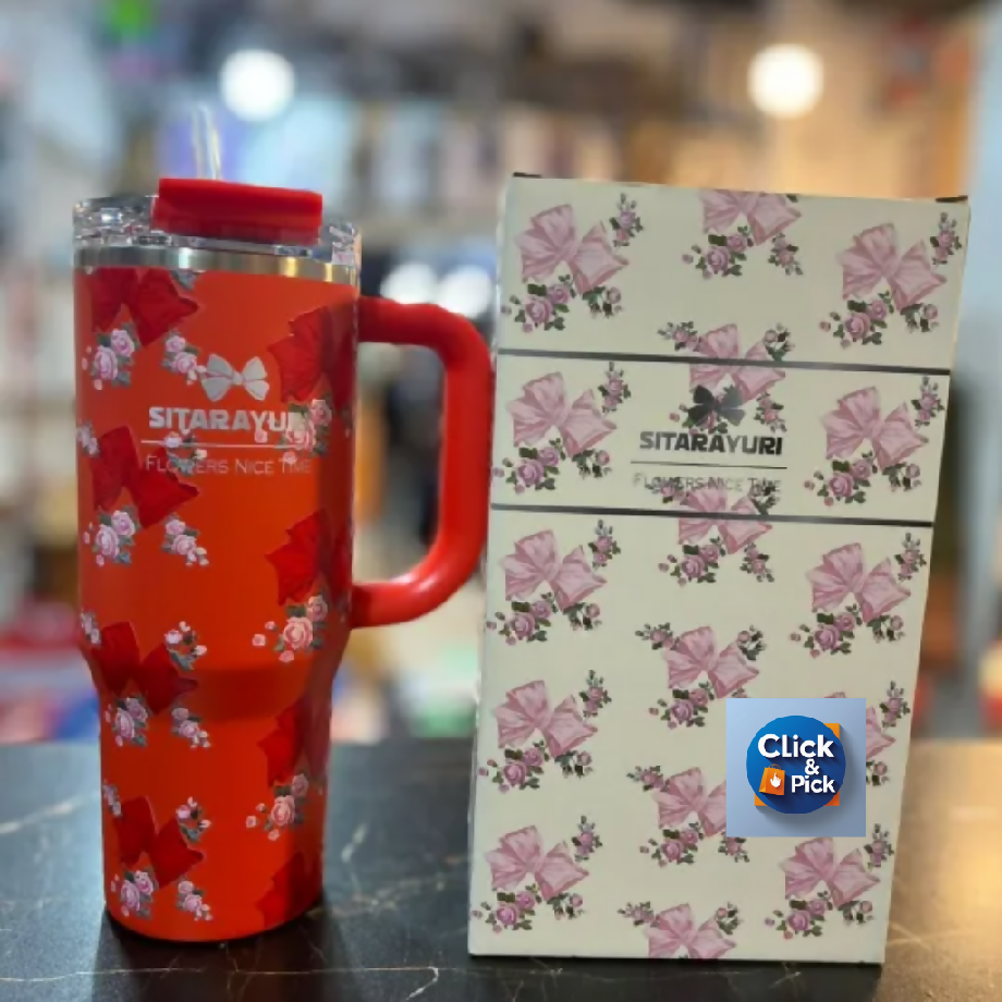 SITARAYURI Floral Insulated Tumbler with Handle – Hot & Cold Stainless Steel Mug (600ml)