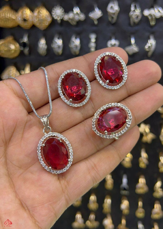 ???A.D Indian Full Zarcon Sliver Steel Polish Combo Set With Ring ? Adjustable Size Best High ]